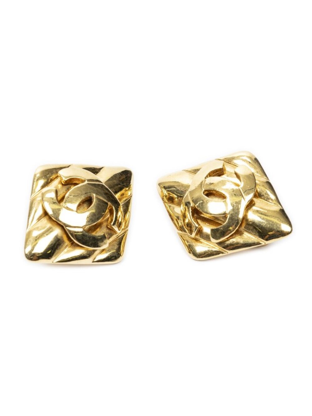 Chanel CC Diamond Clip-On Earrings Gold Plated